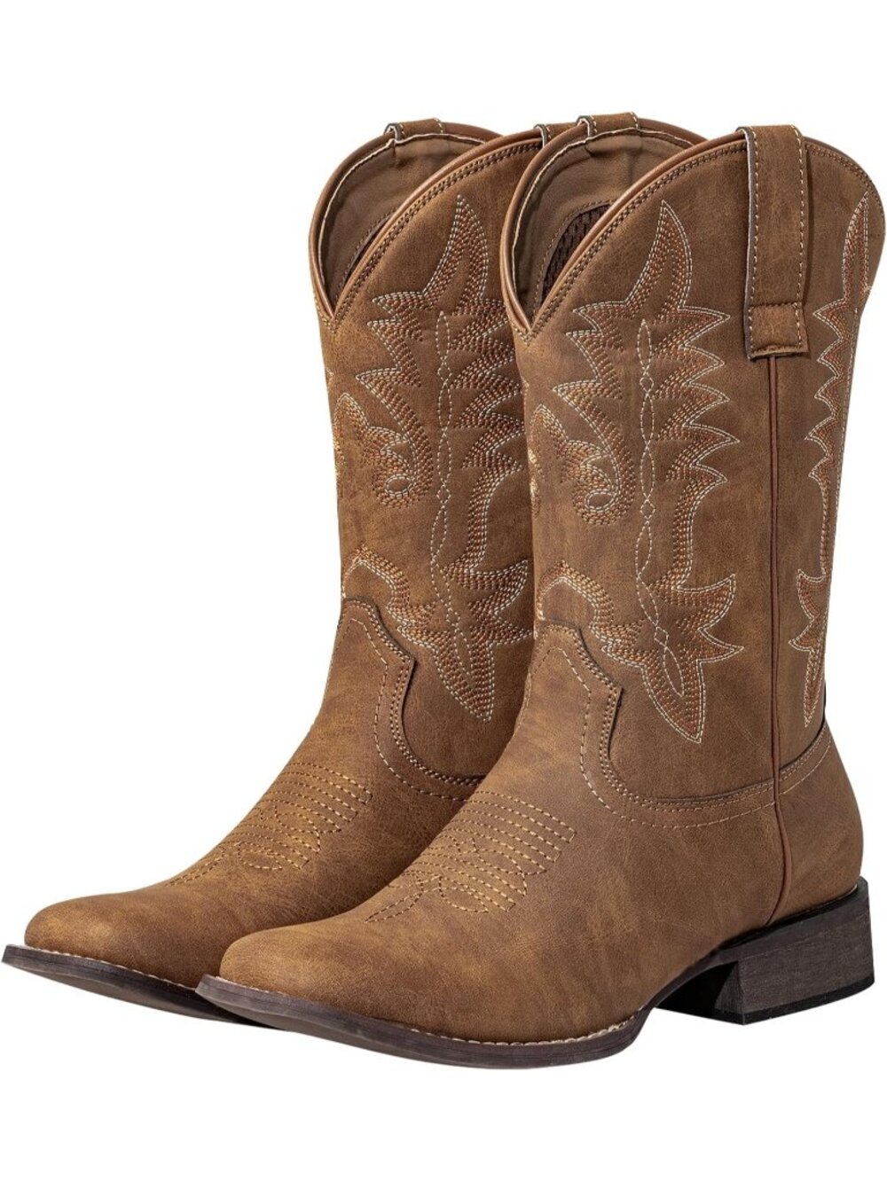 Women's Brown Western Cowgirl Cowboy Boots Square Toe Classic Riding Boots
